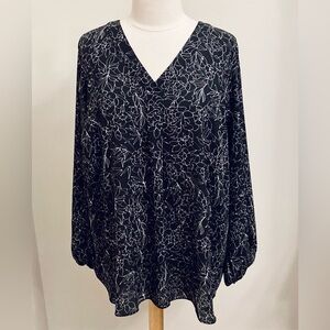 APT. 9 Women’s Plus Black White Floral Long Sleeve Business Career Top Size 2X